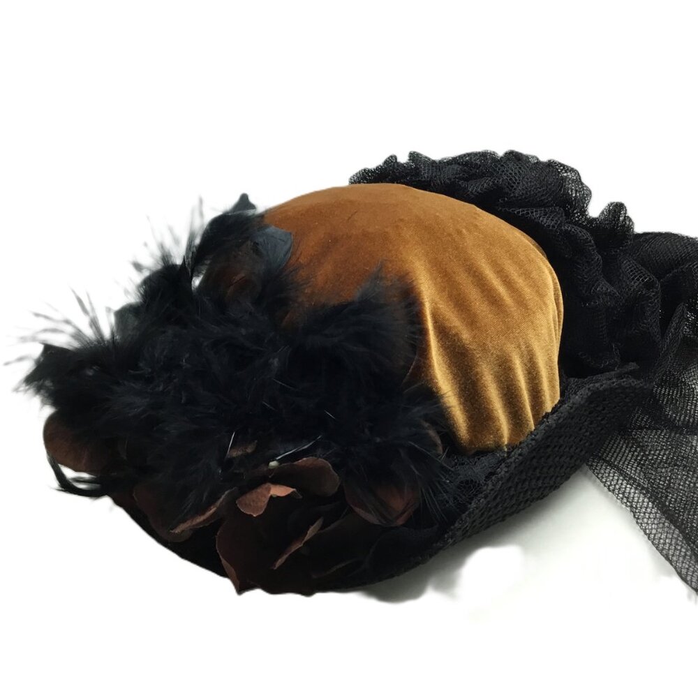 Elsie Massey Originals Victorian Touring Crushed Velvet Feathers Flowers Derby - Picture 1 of 12